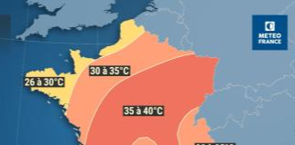 Une carte de Météo France montrant les températures probables en France à partir du lundi 22 juillet 2019