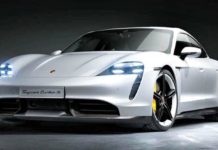 Un modèle à carrosserie blanche de la Taycan de Porsche
