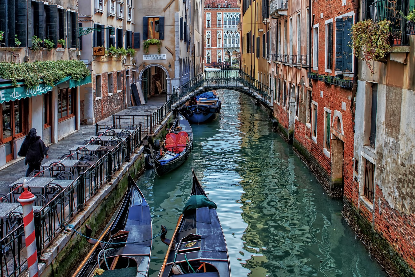 Un canal de Venise avec des gondoles.